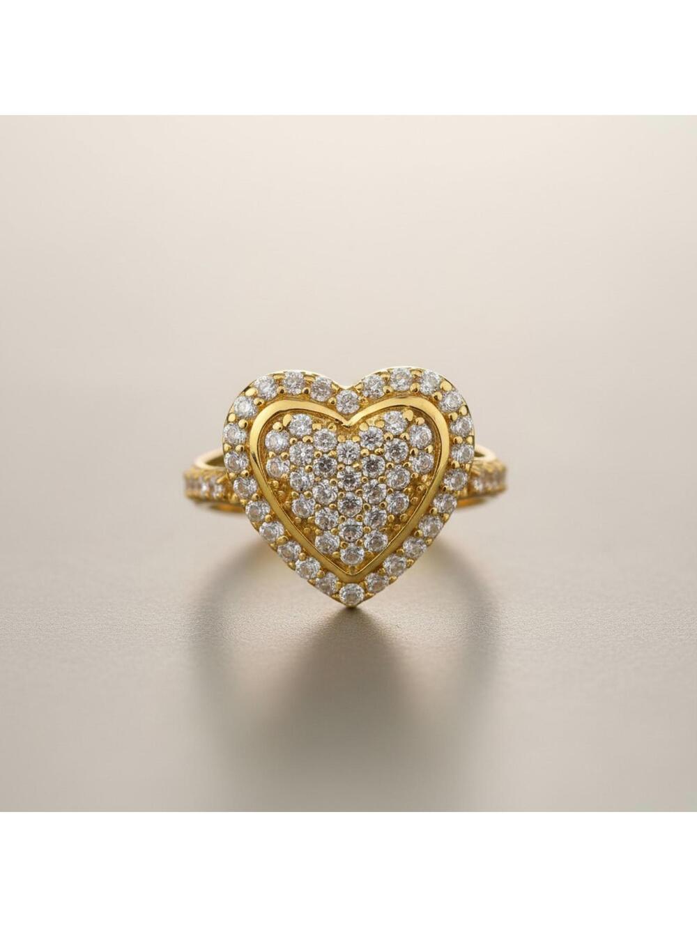 ✨ Gold over .925 Sterling Silver Heart CZ Cluster Ring – Size 7 ✨